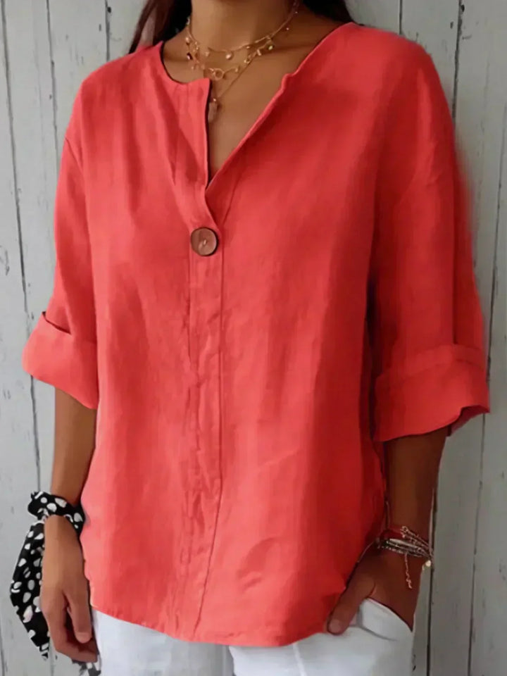 Mira's Relaxed Line | V-Neck Button Blouse