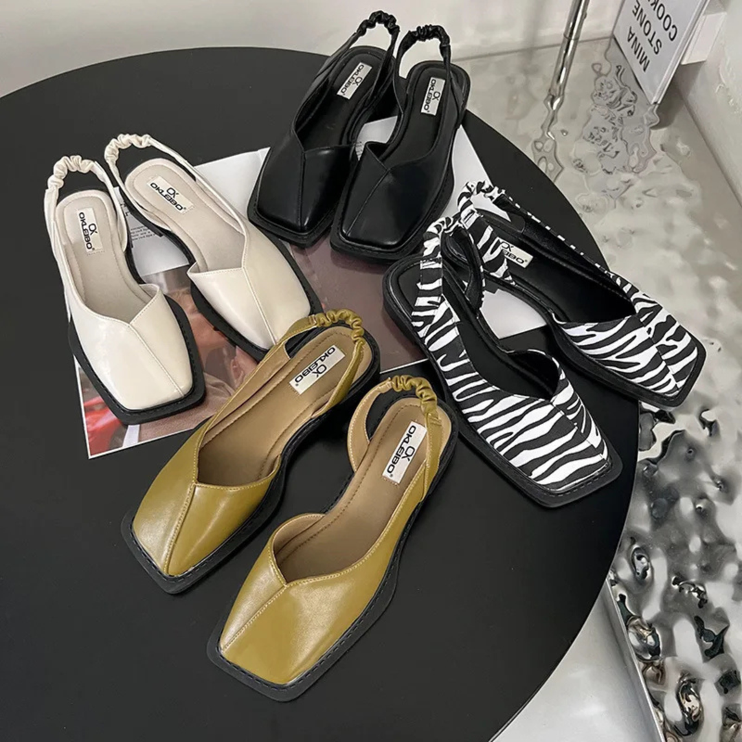 Elodie | Women's Leather Square-Toe Slingback Flats