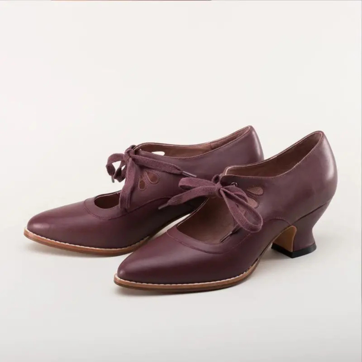 Zelda | Women's Leather Cut-Out Lace-Up Vintage Spool Heel Pumps