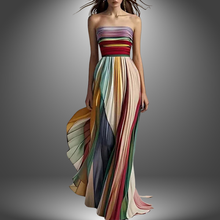 Abigail - Vibrant Strapless Pleated Maxi Dress