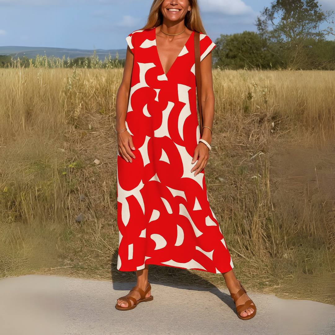 Camilla's Bold Flow | V-Neck Maxi Dress