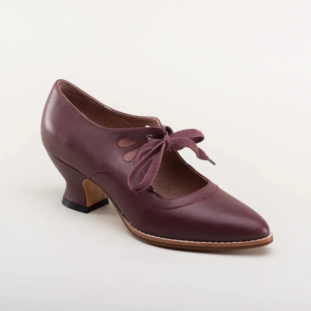 Zelda | Women's Leather Cut-Out Lace-Up Vintage Spool Heel Pumps