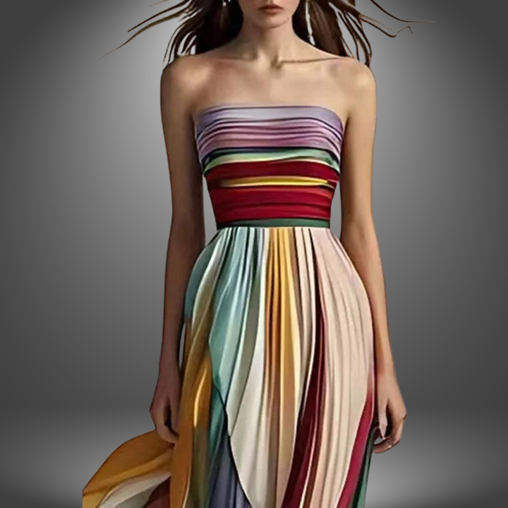 Abigail - Vibrant Strapless Pleated Maxi Dress