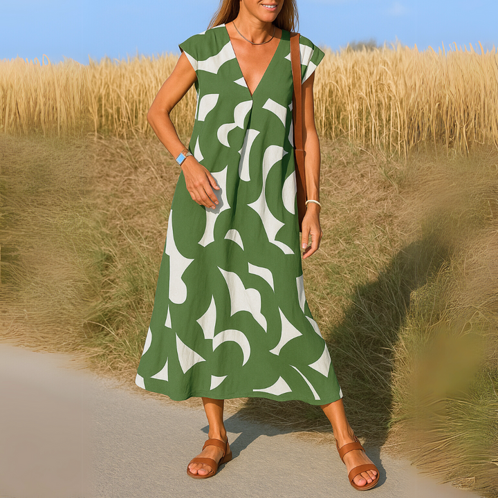 Camilla's Bold Flow | V-Neck Maxi Dress