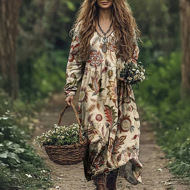Isolde's Rustic Bloom | Bohemian Maxi Dress