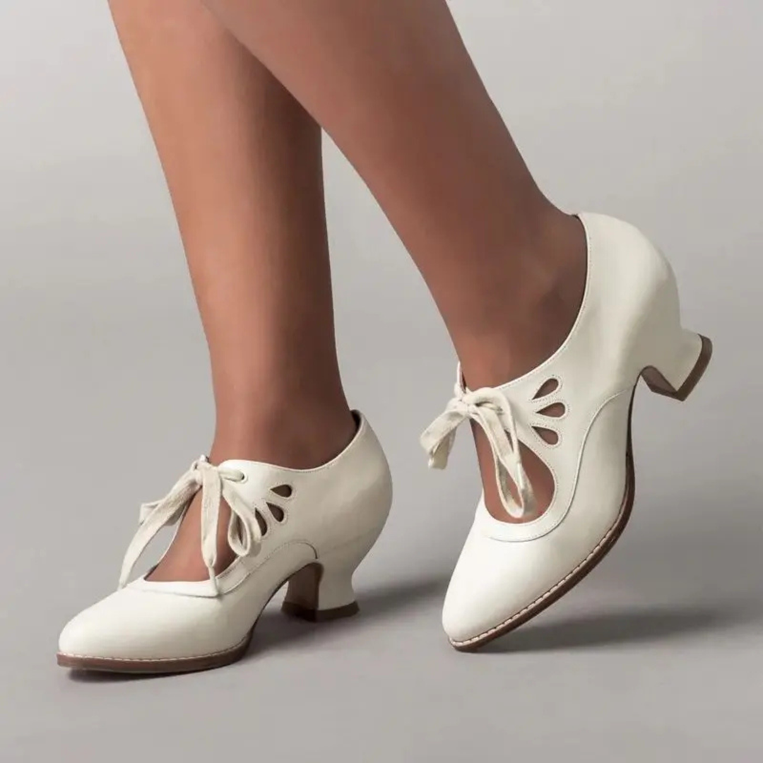 Zelda | Women's Leather Cut-Out Lace-Up Vintage Spool Heel Pumps