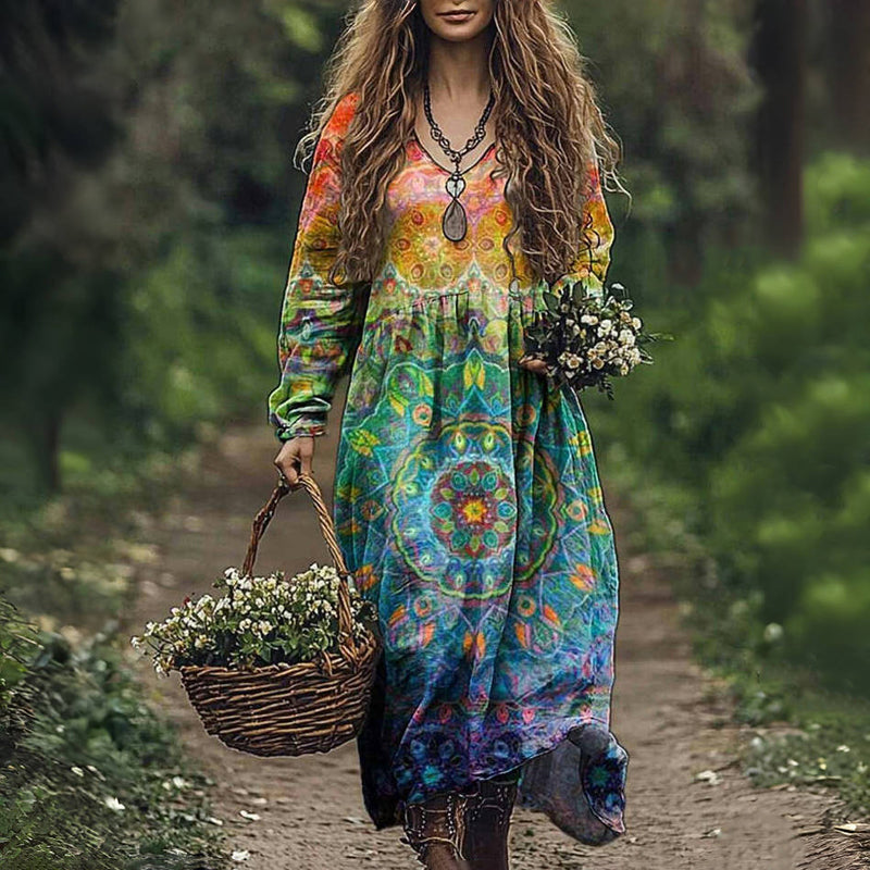 Isolde's Rustic Bloom | Bohemian Maxi Dress
