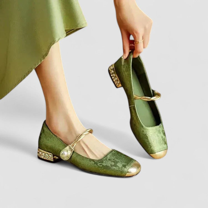 Elise | Women's Satin Jacquard Crystal Heel Mary Jane Pumps