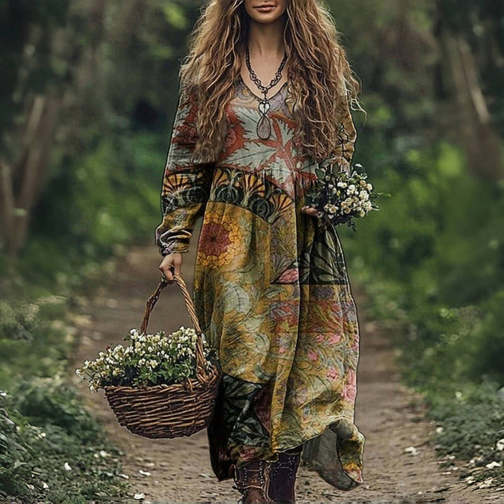 Isolde's Rustic Bloom | Bohemian Maxi Dress
