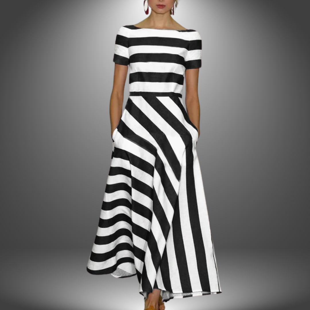 Alma - Striped A-Line Long Dress