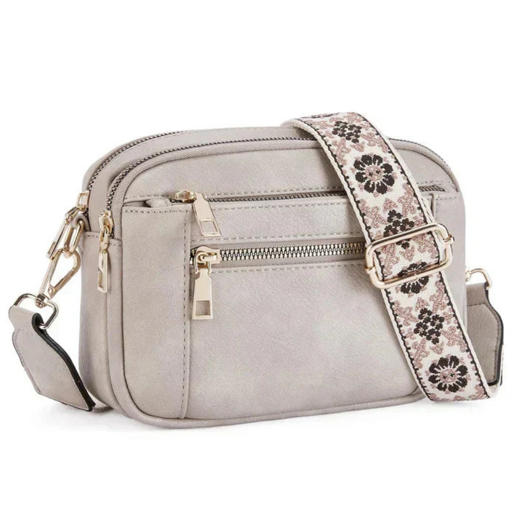 Leni | Women's Vegan Leather Double-Zip Boho Strap Crossbody Bag
