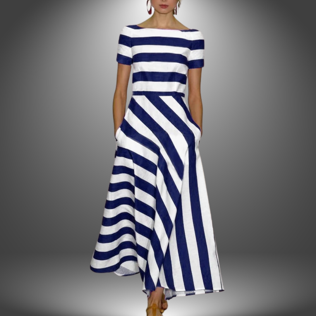 Alma - Striped A-Line Long Dress
