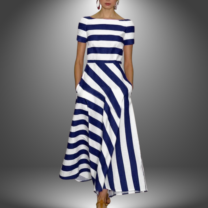 Alma - Striped A-Line Long Dress