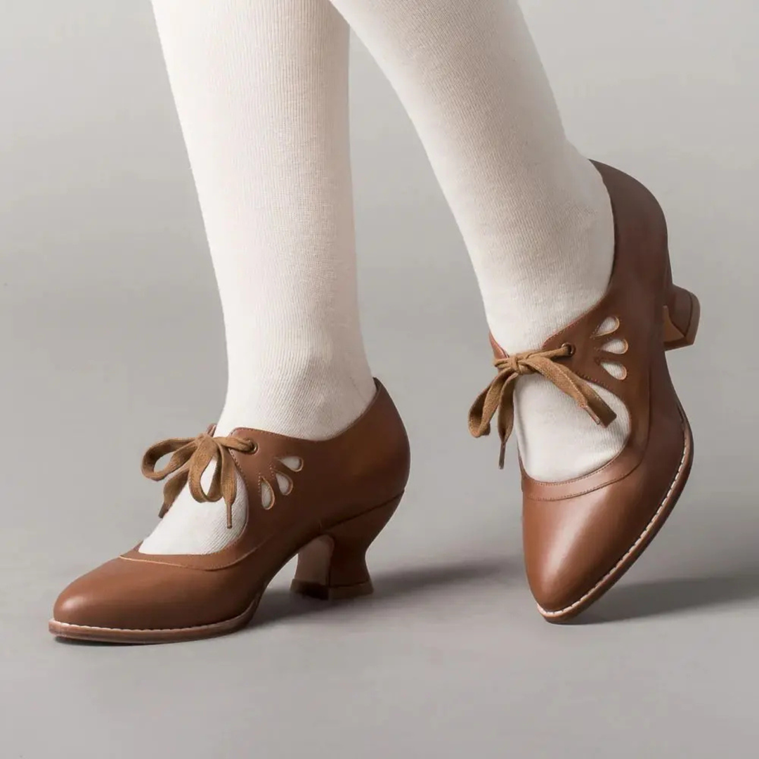 Zelda | Women's Leather Cut-Out Lace-Up Vintage Spool Heel Pumps