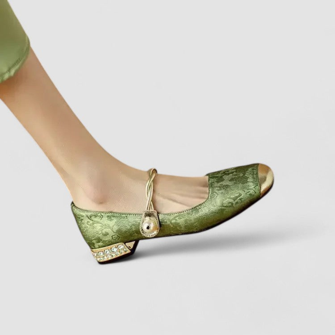 Elise | Women's Satin Jacquard Crystal Heel Mary Jane Pumps
