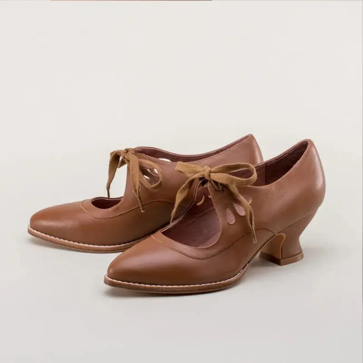 Zelda | Women's Leather Cut-Out Lace-Up Vintage Spool Heel Pumps