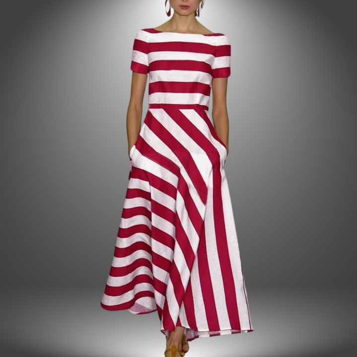 Alma - Striped A-Line Long Dress