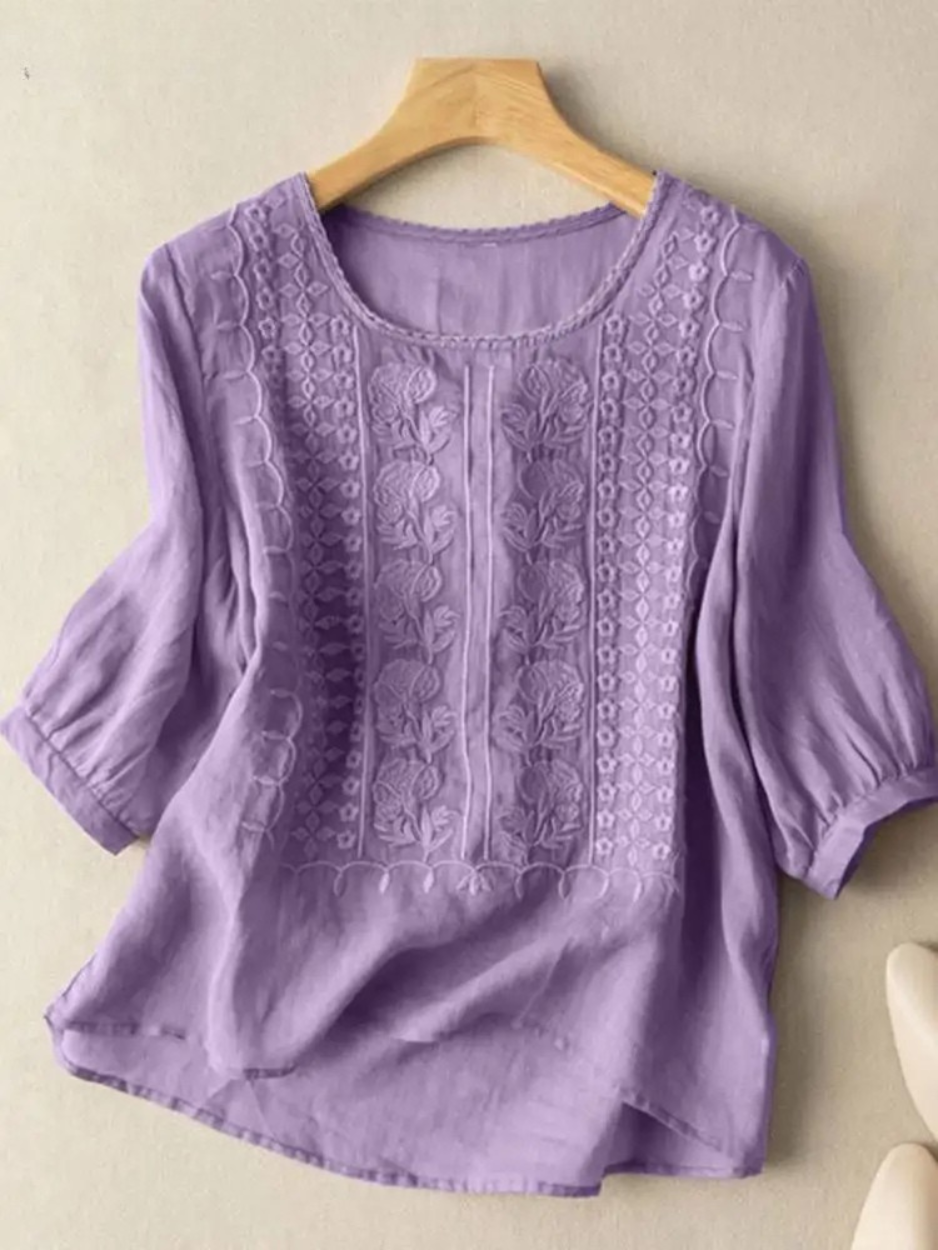 Leila - Embroidered Cotton Boho Blouse