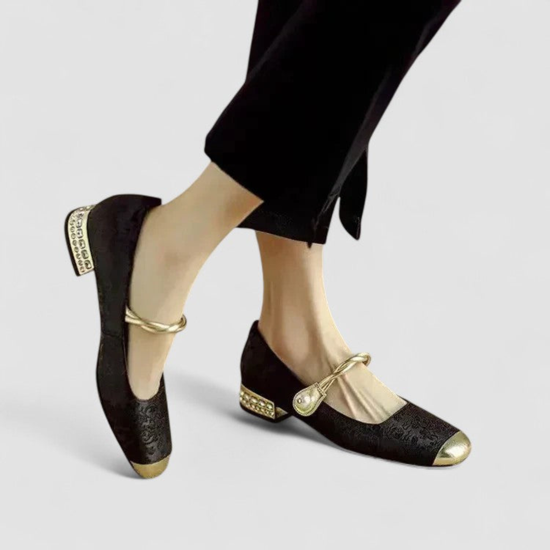 Elise | Women's Satin Jacquard Crystal Heel Mary Jane Pumps