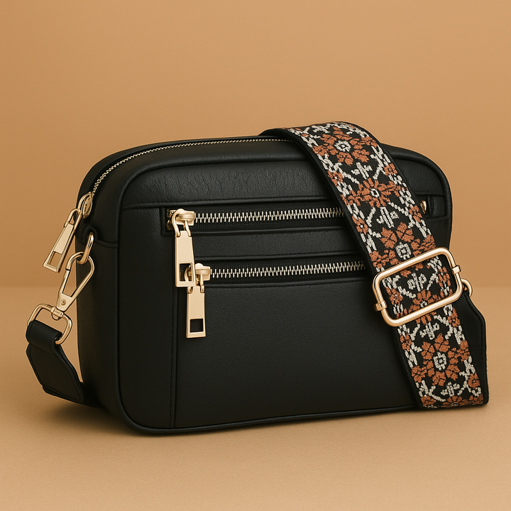 Leni | Women's Vegan Leather Double-Zip Boho Strap Crossbody Bag