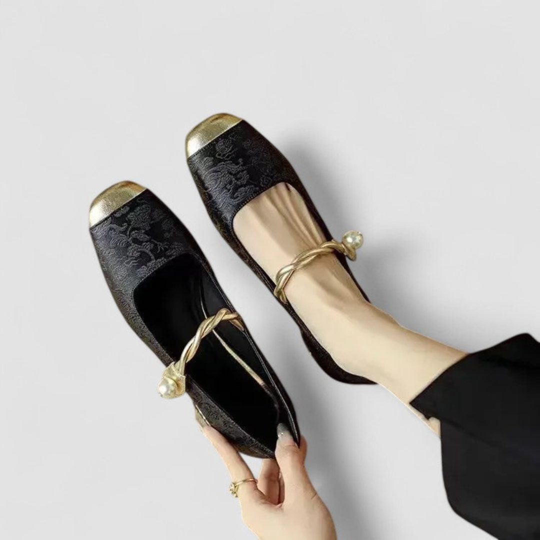 Elise | Women's Satin Jacquard Crystal Heel Mary Jane Pumps