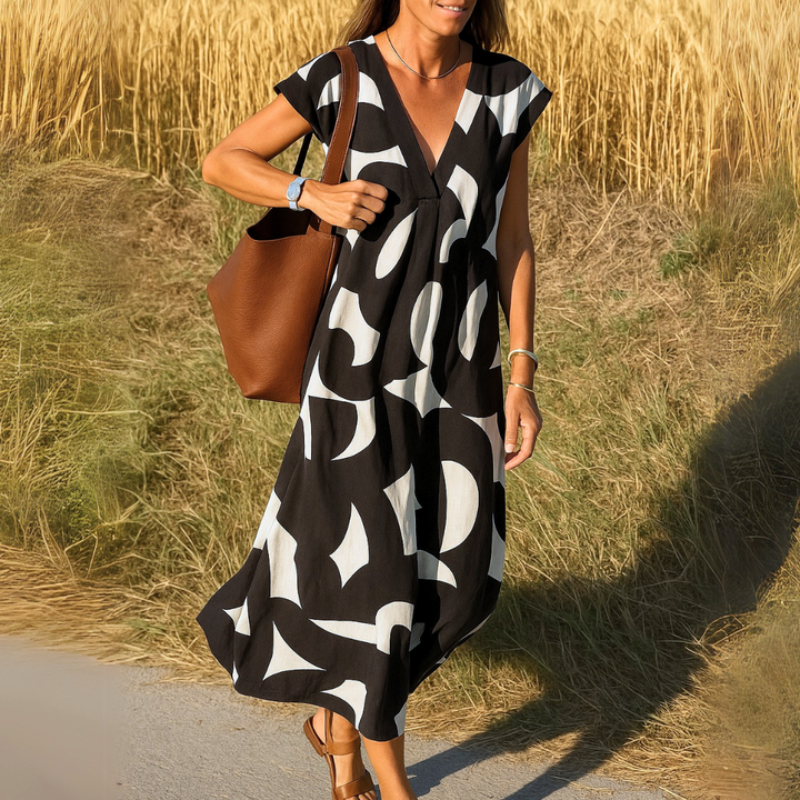 Camilla's Bold Flow | V-Neck Maxi Dress