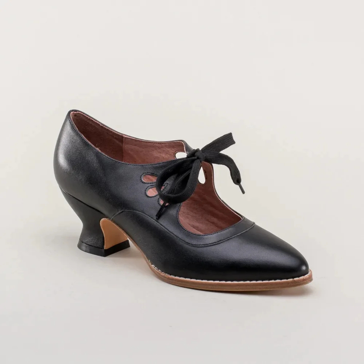Zelda | Women's Leather Cut-Out Lace-Up Vintage Spool Heel Pumps