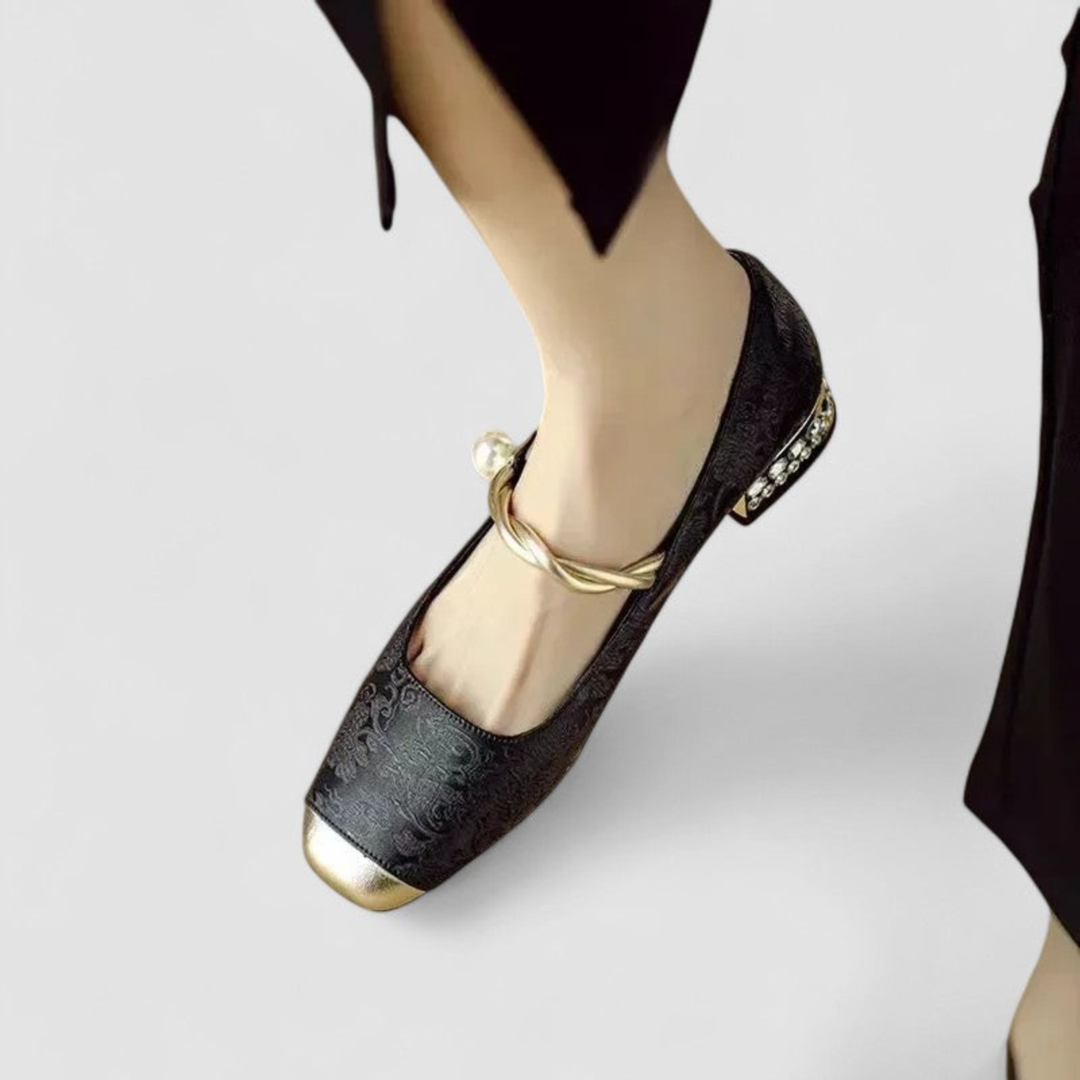 Elise | Women's Satin Jacquard Crystal Heel Mary Jane Pumps