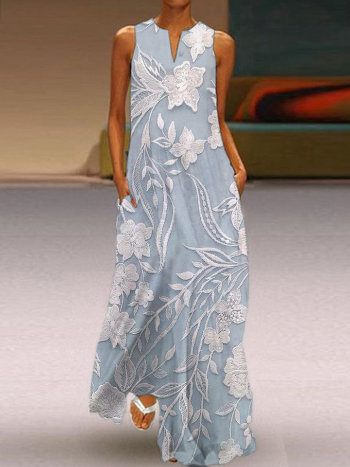 Elodie | Women's Cotton Floral Sleeveless Maxi Dress