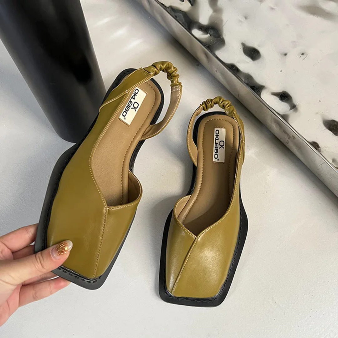 Elodie | Women's Leather Square-Toe Slingback Flats