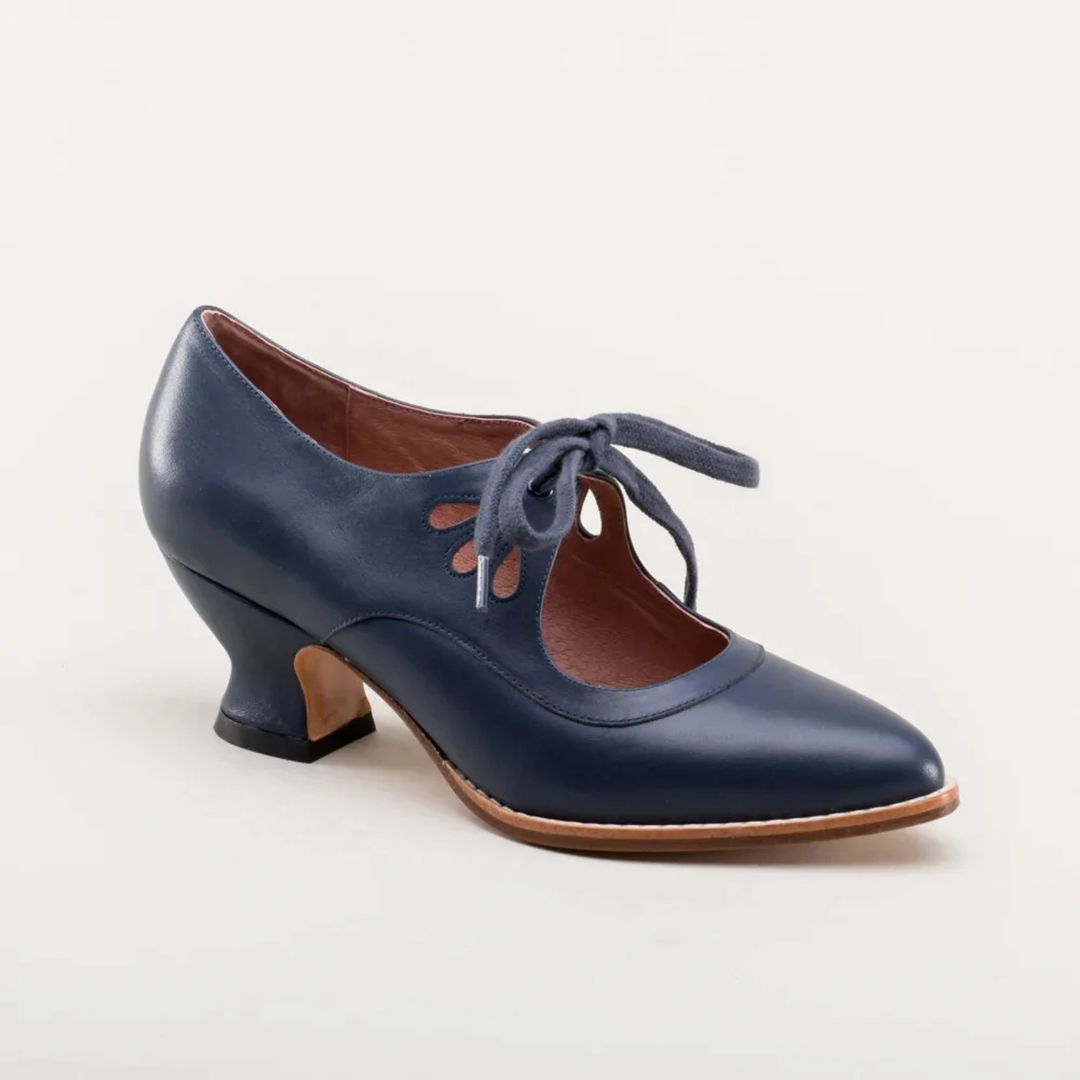 Zelda | Women's Leather Cut-Out Lace-Up Vintage Spool Heel Pumps