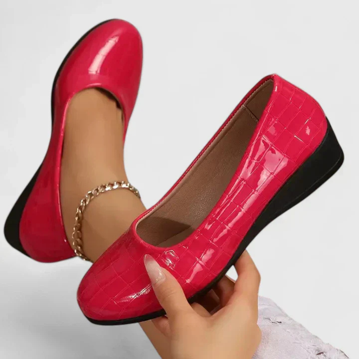 Adele | Women's Leather Croc-Embossed Slip-On Low Wedge Pumps