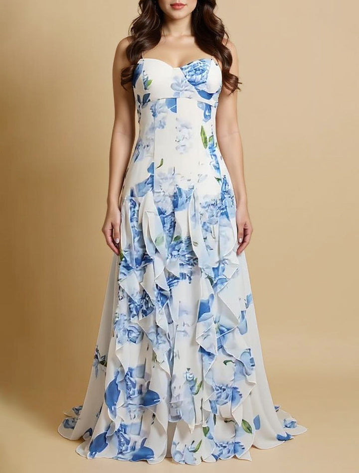 Amara's Blooming Charm | Strapless Floral Maxi Dress