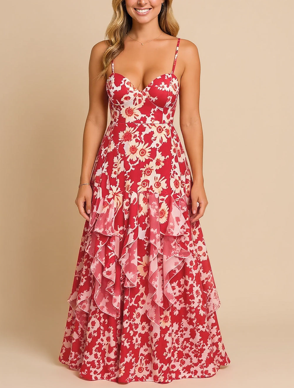 Amara's Blooming Charm | Strapless Floral Maxi Dress