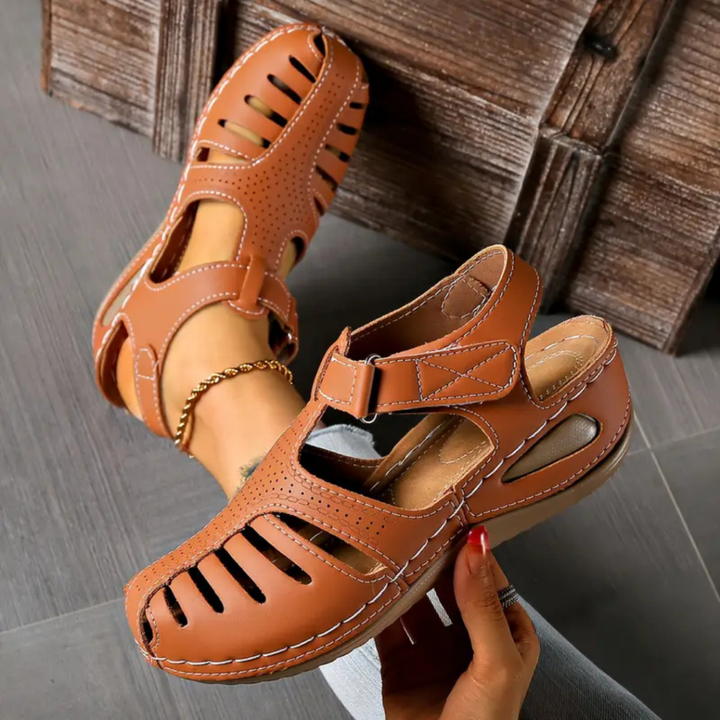 Alma | Women's Orthopedic Leather Closed-Toe Cutout Sandals