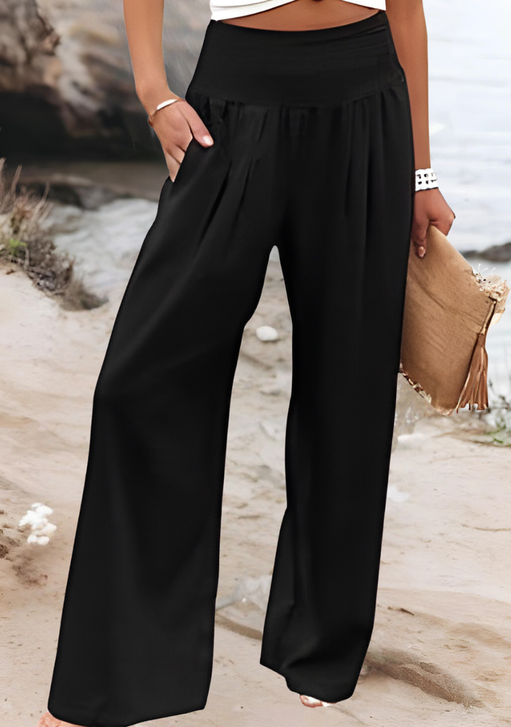 Amara | Women's Linen Smocked Waist Flowy Wide Leg Pants