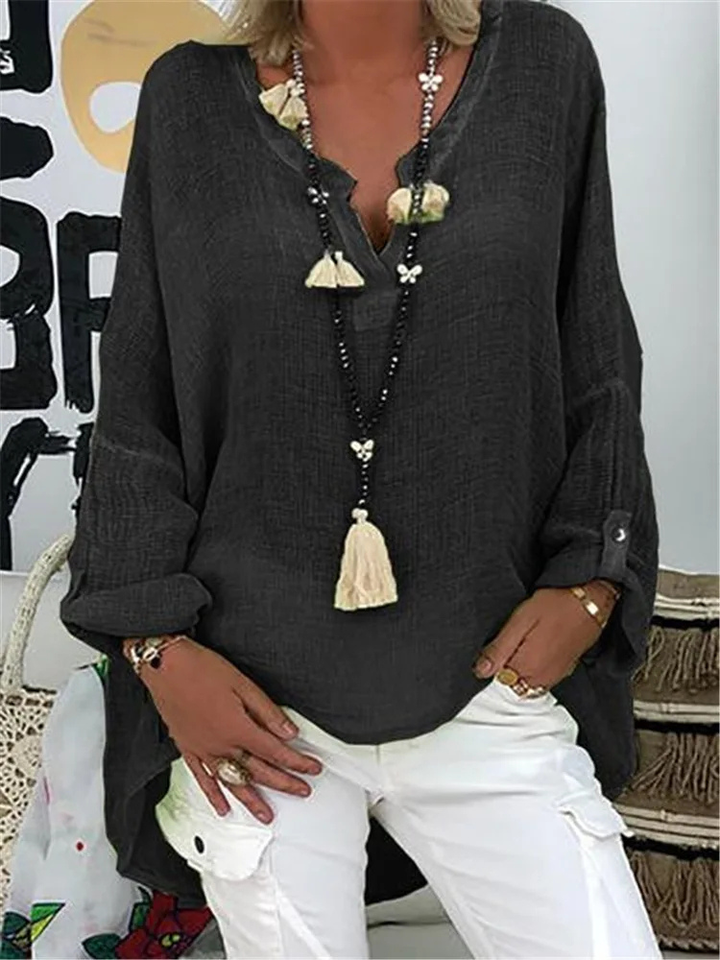 Anika | Women's Linen Oversized V-Neck Relaxed Blouse