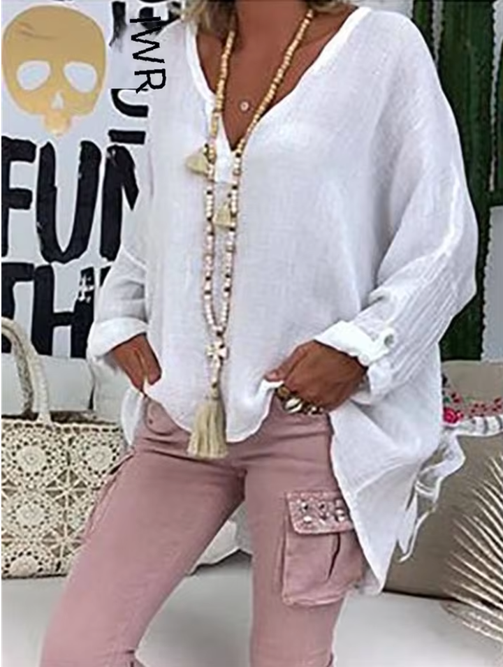Anika | Women's Linen Oversized V-Neck Relaxed Blouse
