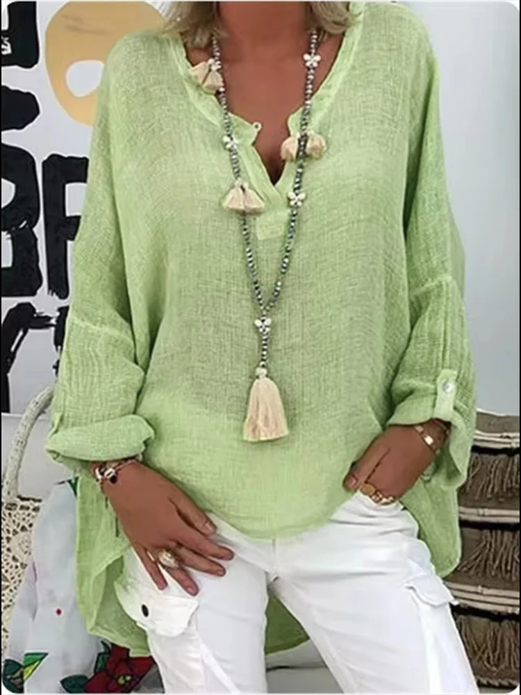 Anika | Women's Linen Oversized V-Neck Relaxed Blouse