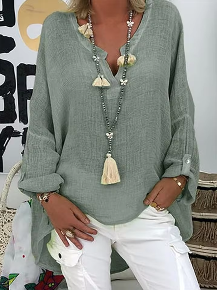 Anika | Women's Linen Oversized V-Neck Relaxed Blouse