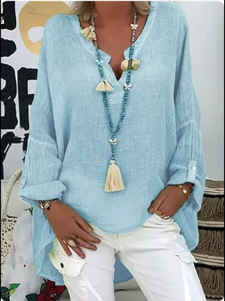 Anika | Women's Linen Oversized V-Neck Relaxed Blouse
