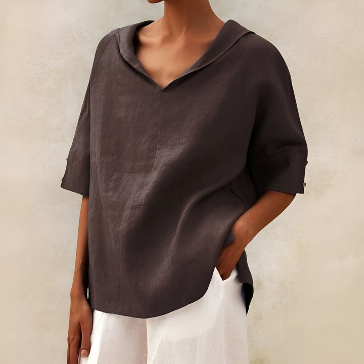 Anika | Women's Linen V-Neck Oversized Short Sleeve Top