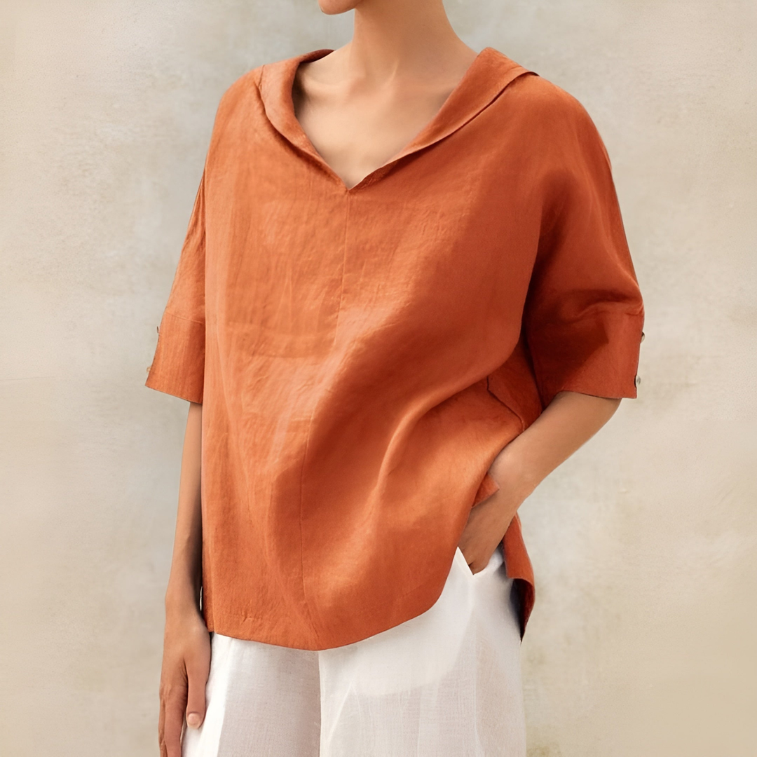 Anika | Women's Linen V-Neck Oversized Short Sleeve Top