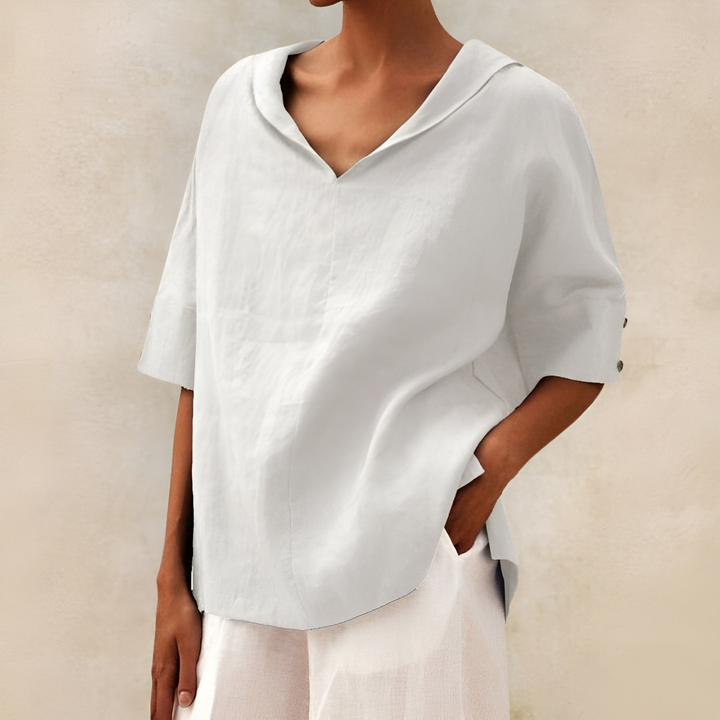 Anika | Women's Linen V-Neck Oversized Short Sleeve Top
