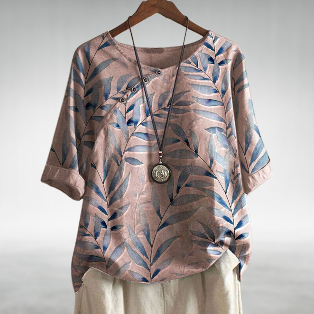 Arden | Women's Linen Botanical Print Batwing Sleeve Top