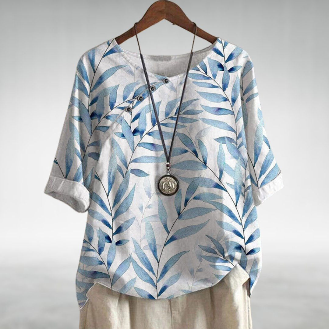 Arden | Women's Linen Botanical Print Batwing Sleeve Top