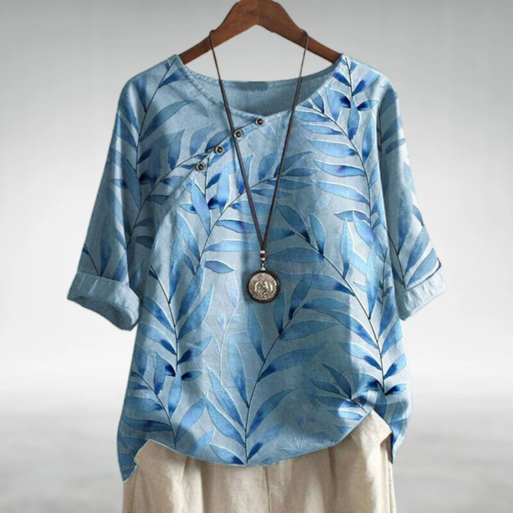 Arden | Women's Linen Botanical Print Batwing Sleeve Top