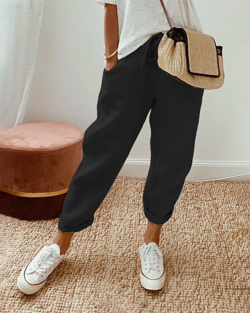 Arden | Women's Linen Drawstring Casual Tapered Pants