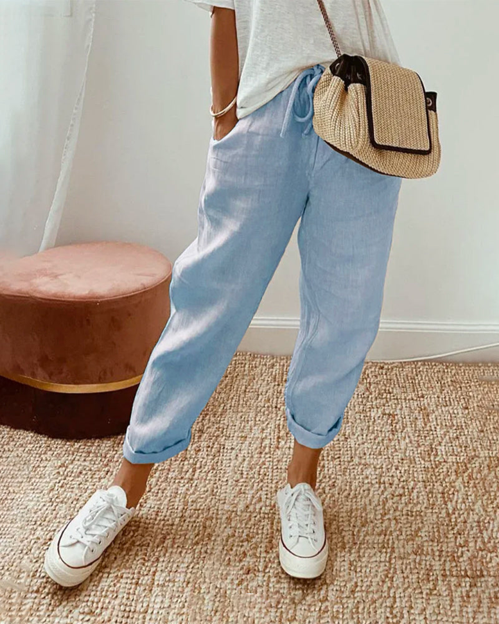 Arden | Women's Linen Drawstring Casual Tapered Pants