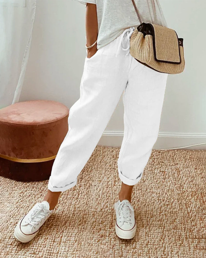 Arden | Women's Linen Drawstring Casual Tapered Pants
